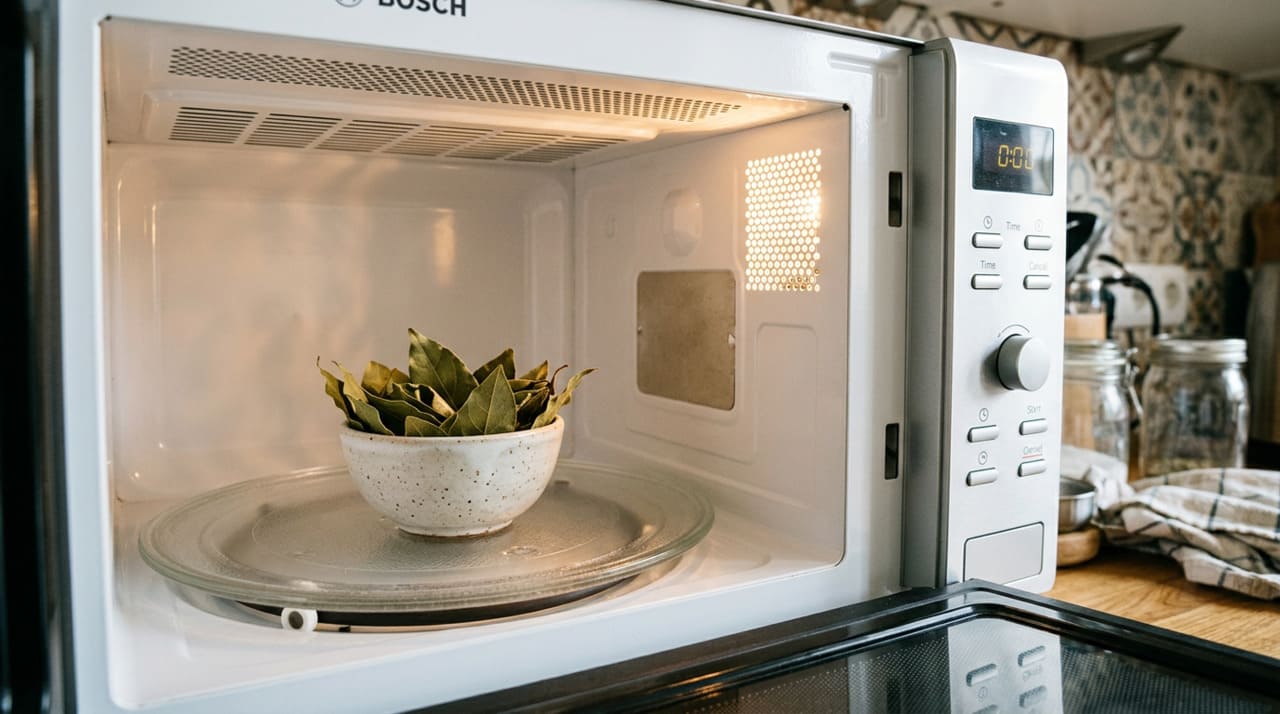 O uso de louro no micro-ondas ganhou espaço por unir um ingrediente comum da cozinha a uma solução simples e de baixo custo para cheiros desagradáveis