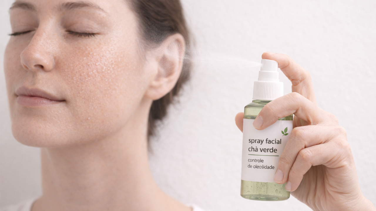 O spray de chá verde acalma e suaviza a pele após a exposição solar..