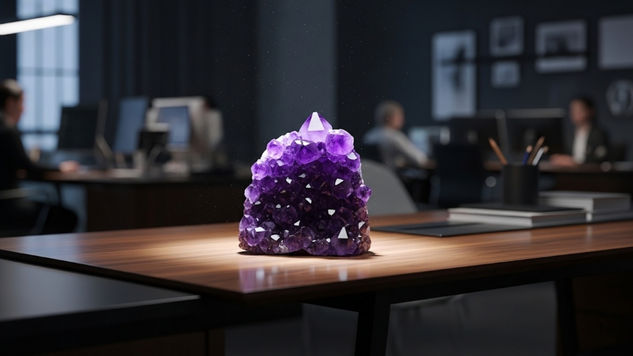 Transforme seu escritório em um refúgio de foco e equilíbrio com o poder da ametista.