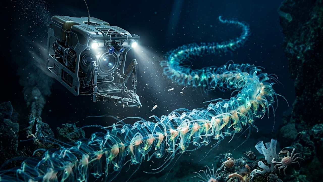 A engenharia de precisão e a robótica submarina permitem registrar o maior ser vivo do oceano profundo.