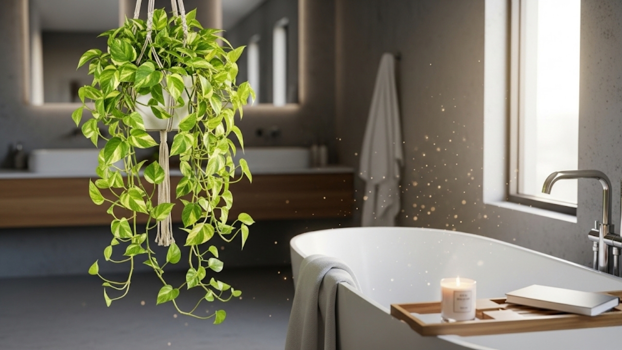 Transforme seu banheiro em um refúgio relaxante e purificado com a beleza vibrante da jiboia.