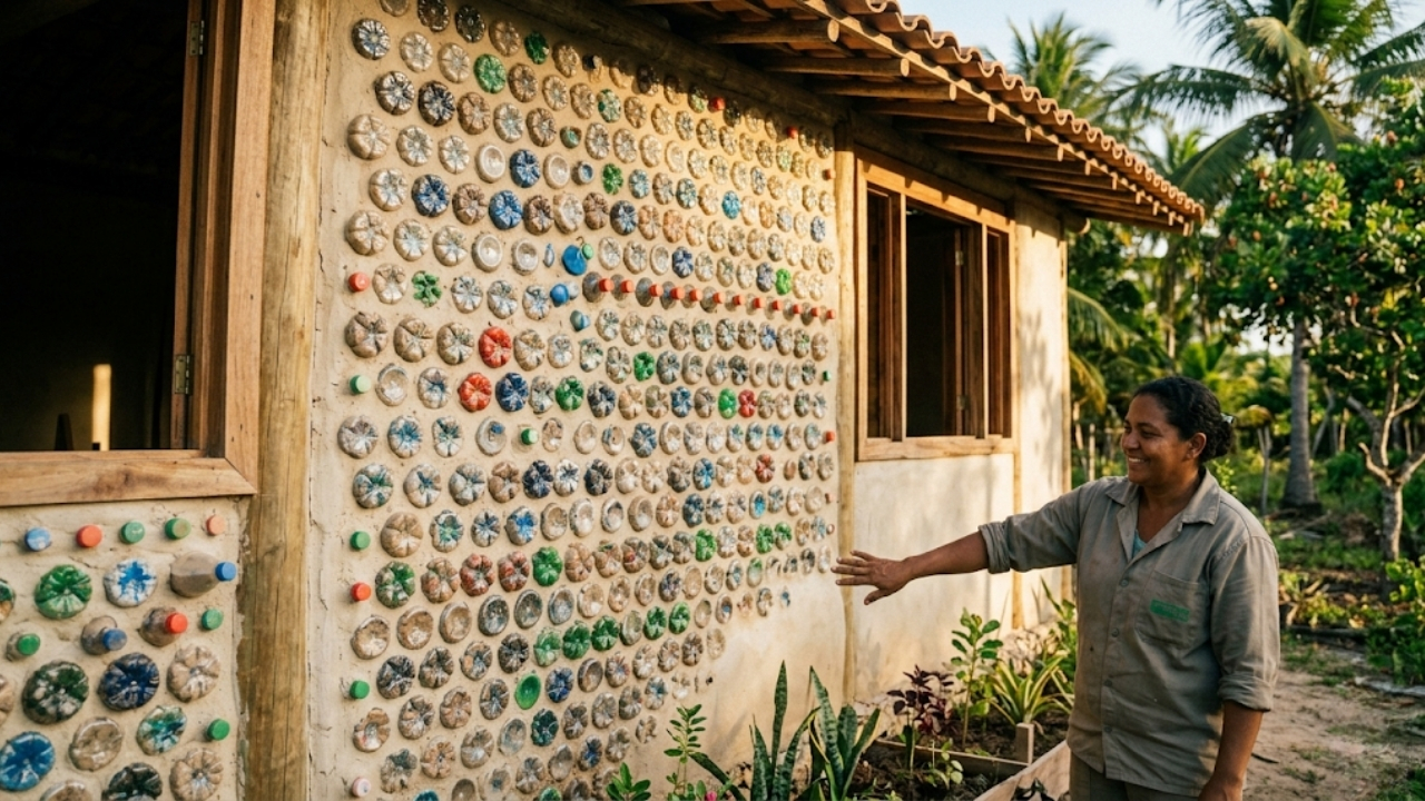 Casas de garrafas plásticas oferecem moradia digna e reduzem custos de construção drasticamente.