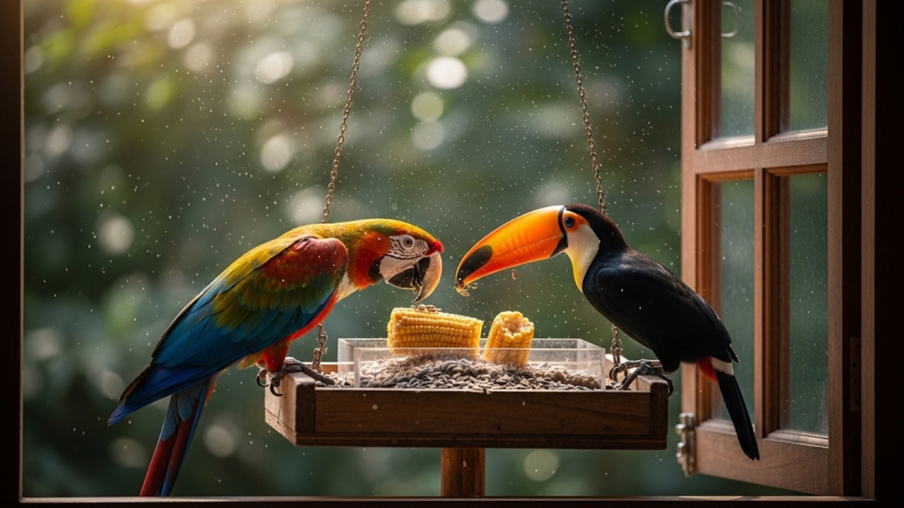 Transforme sua janela em um santuário de biodiversidade com a nutrição correta para aves.