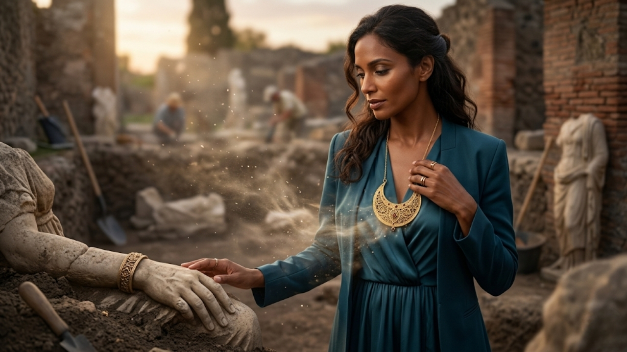 Descubra como a sofisticação antiga de Pompeia inspira o equilíbrio e a proteção da mulher contemporânea.