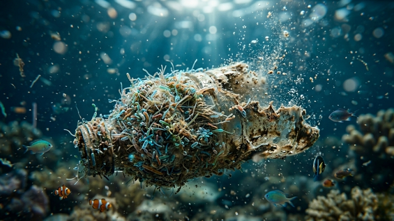 Descubra como microrganismos evoluídos estão limpando o planeta ao digerir plástico marinho em nível microscópico.