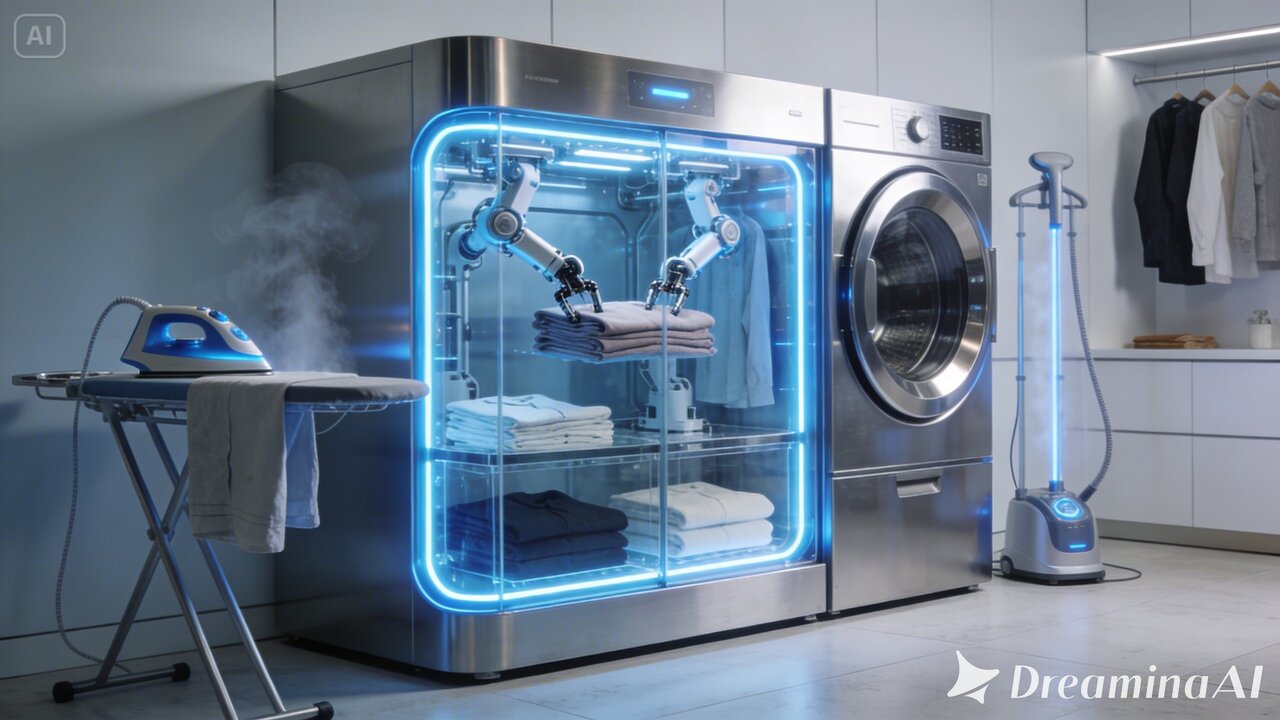 Quanto custa a automação total da lavanderia em 2026? Confira os desafios de espaço, os preços médios e se vale o investimento em máquinas que dobram roupas. (Imagem ilustrativa)