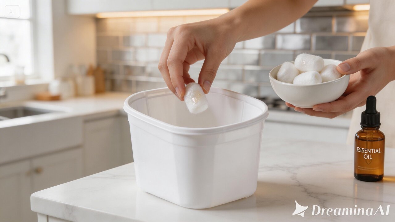 Mantenha sua cozinha sempre perfumada! Confira o passo a passo para usar óleos essenciais e algodão na lixeira, criando uma barreira contra o mau cheiro dos resíduos orgânicos.