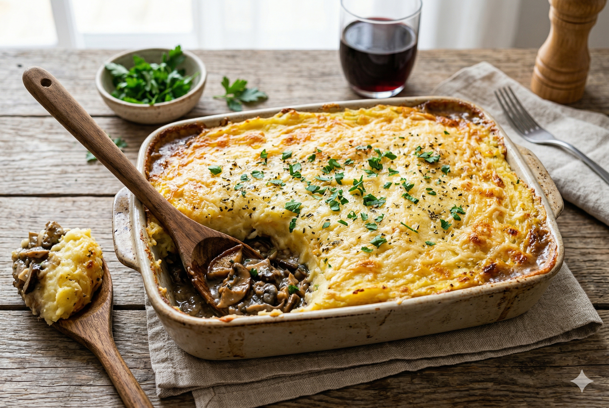 Esse escondidinho de batata com cogumelos vai fazer você esquecer qualquer versão tradicional