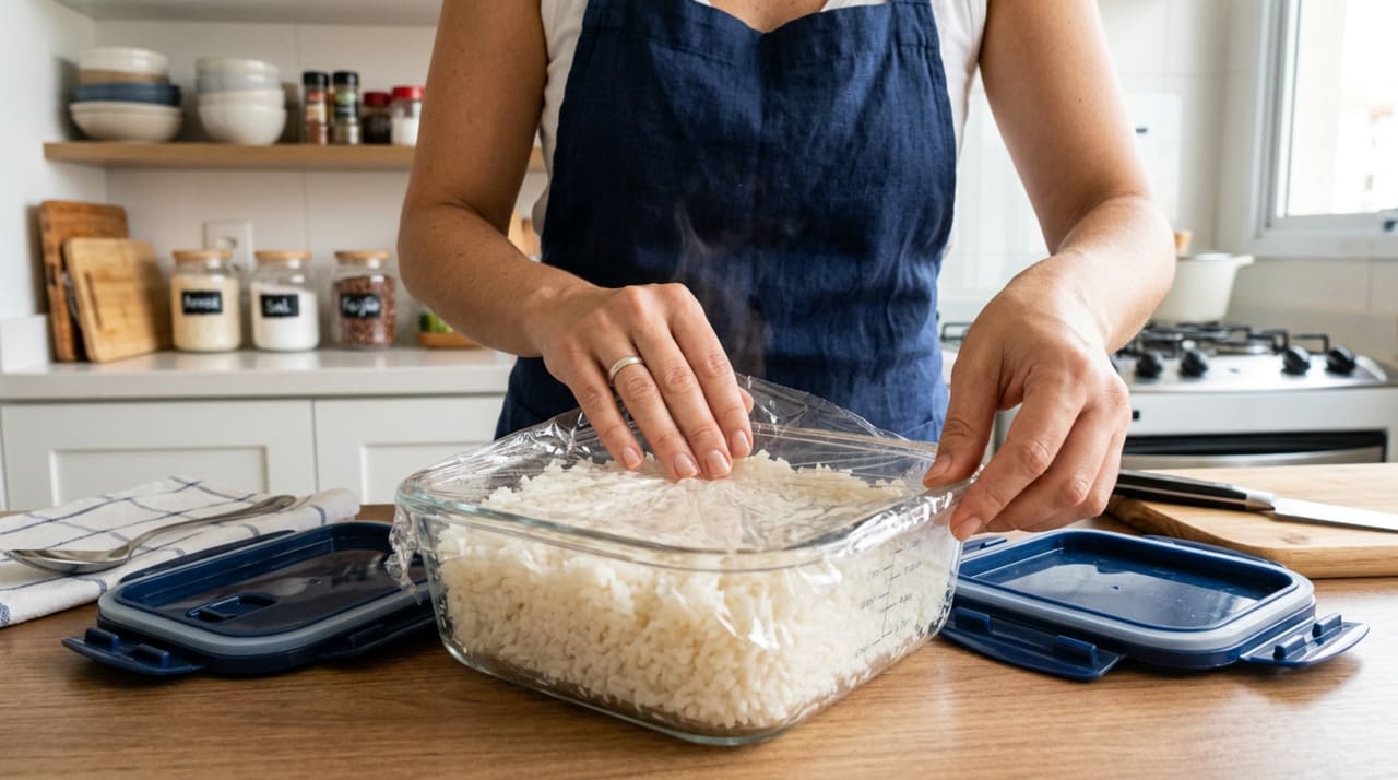 O endurecimento do arroz na geladeira acontece por um processo chamado retrogradação do amido