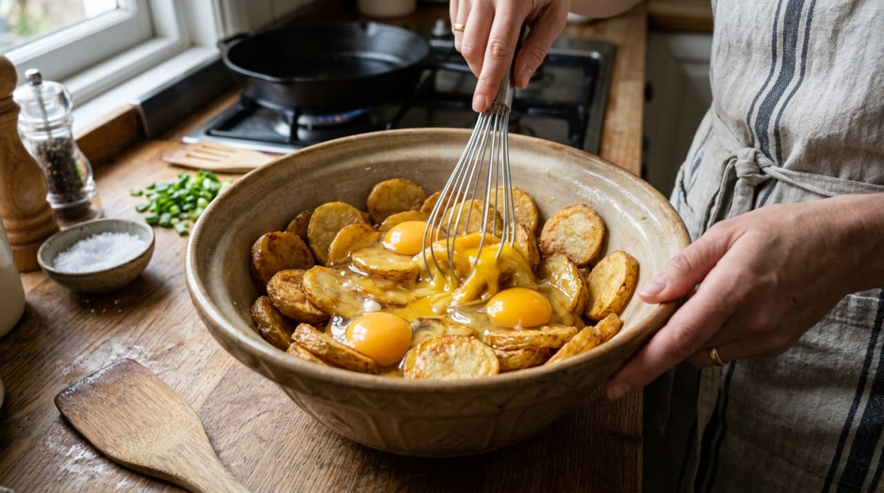 O segundo segredo revelado pela chef está na ordem e na forma de incorporar os ovos à batata
