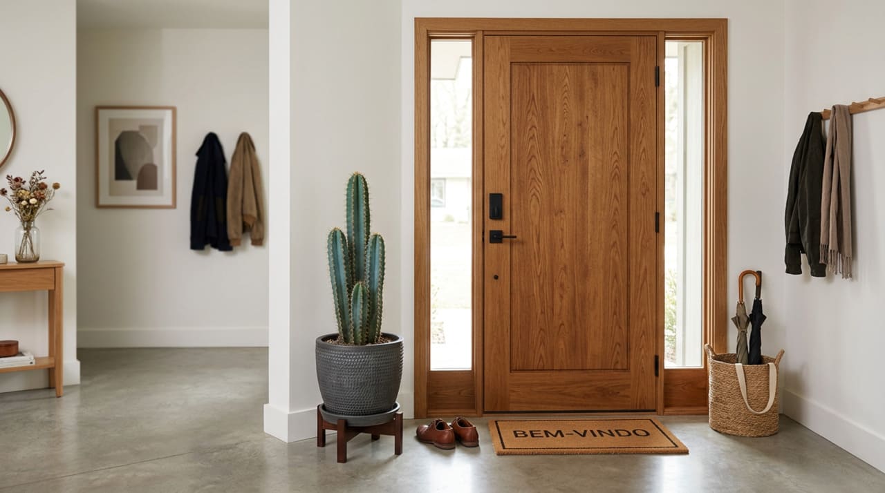 A entrada de uma casa é muito mais do que um simples local de passagem, funcionando como um cartão de visitas para as frequências que circulam no dia a dia