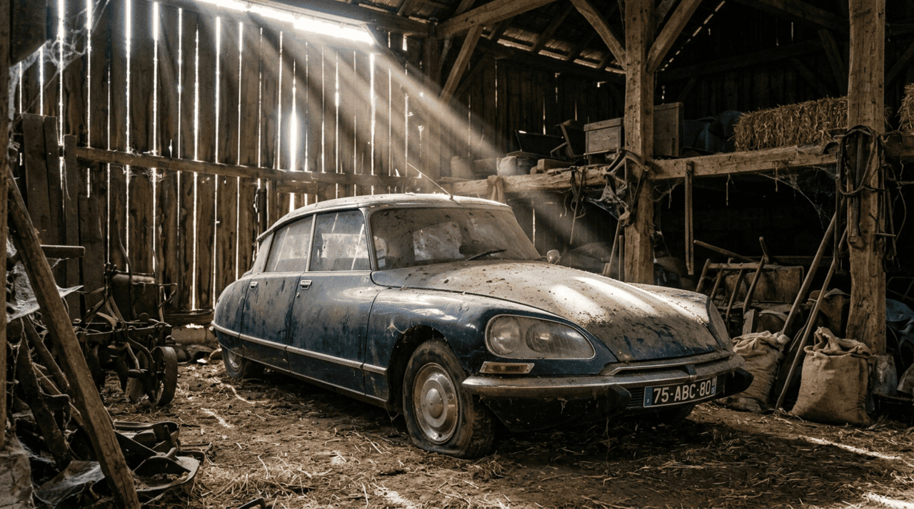 Ele comprou um carro novo, trancou em um celeiro por 38 anos… E agora eles abrem a porta: o que aparece lá dentro parece algo saído de um filme