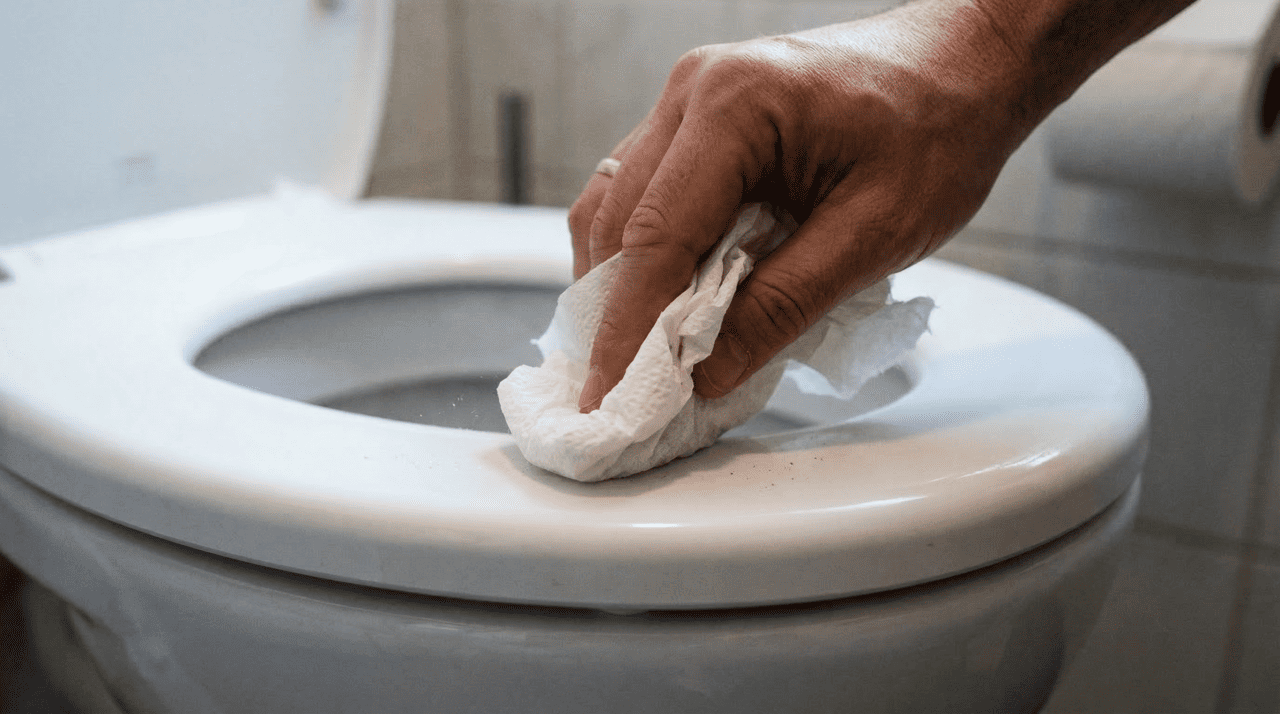 Os sulcos e depressões criados pelo atrito do papel higiênico transformam o assento do vaso sanitário em um ambiente propício para a proliferação de microrganismos.