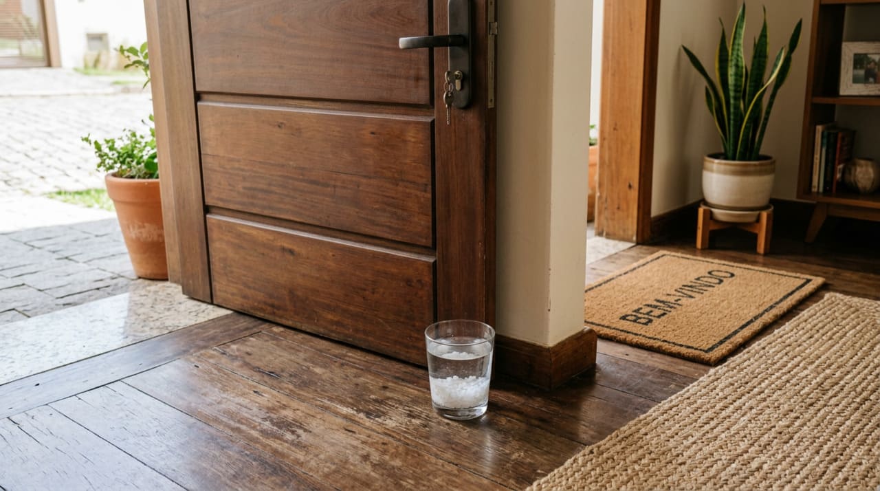 A entrada da residência funciona como um filtro natural para tudo o que entra e sai da rotina dos moradores