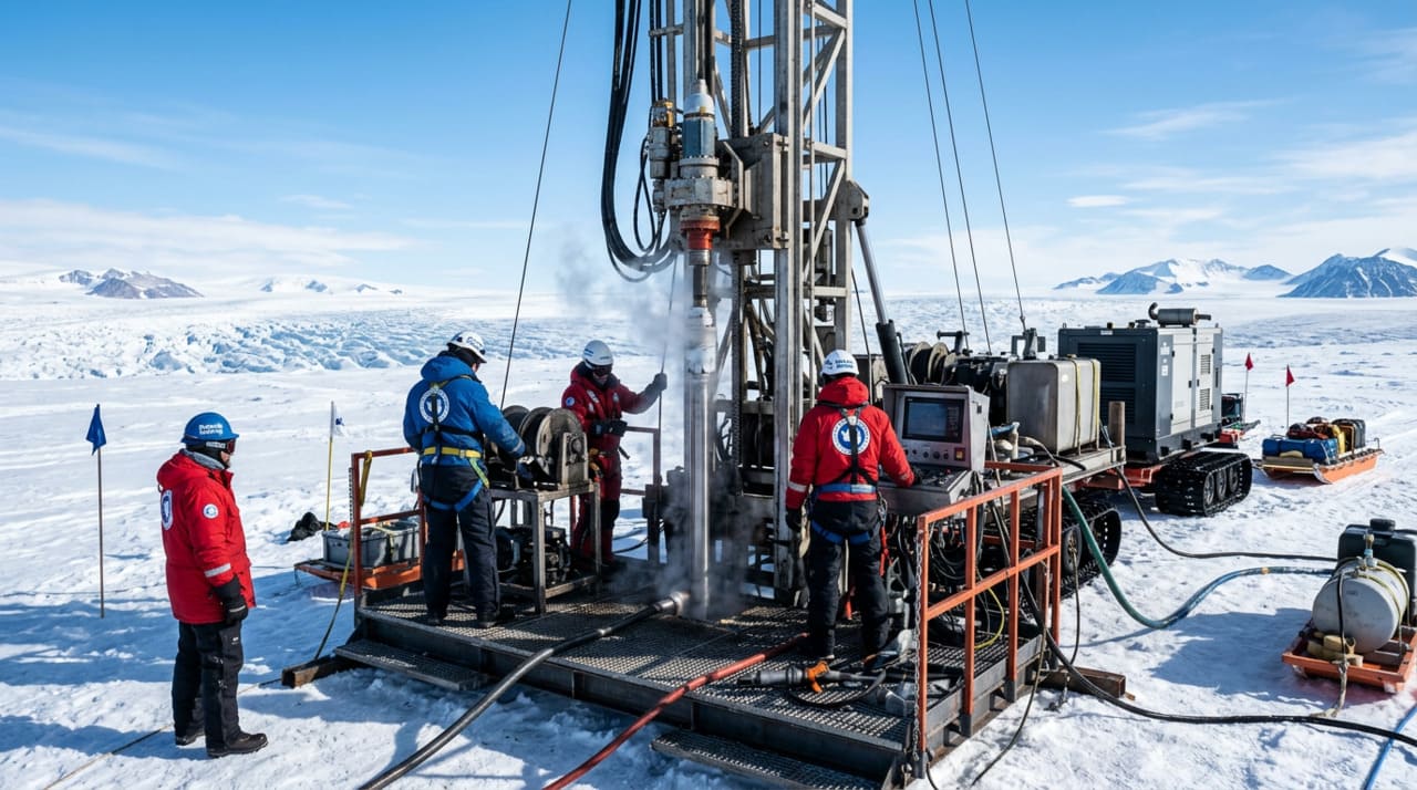 O processo de perfuração em calotas polares exige um sistema de circulação de água em altíssima temperatura, capaz de derreter o gelo de forma controlada e contínua