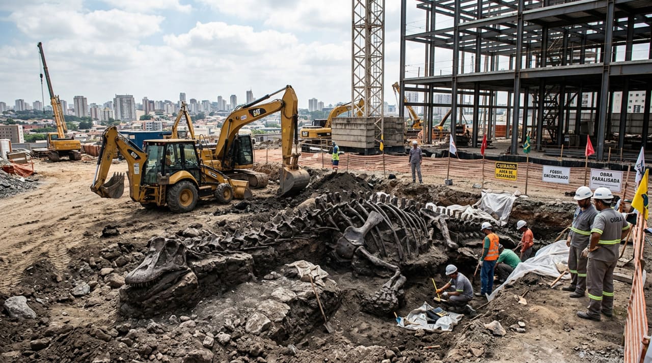 A identificação de vestígios biológicos durante a movimentação de terra exige a paralisação imediata das frentes de serviço para avaliação técnica especializada