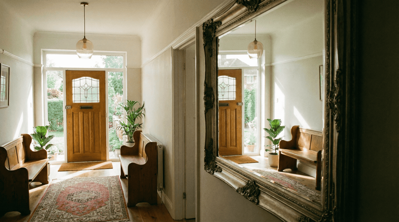 O uso de superfícies reflexivas no hall de entrada exige uma atenção especial, pois esses itens possuem a capacidade de redirecionar as correntes invisíveis que alimentam o bem-estar da família