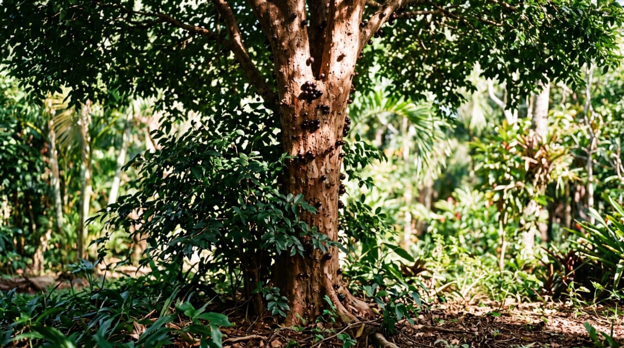 A casca do tronco da jabuticabeira sabará é extremamente sensível e atua como uma barreira vital para o transporte de nutrientes essenciais que alimentam toda a copa da árvore