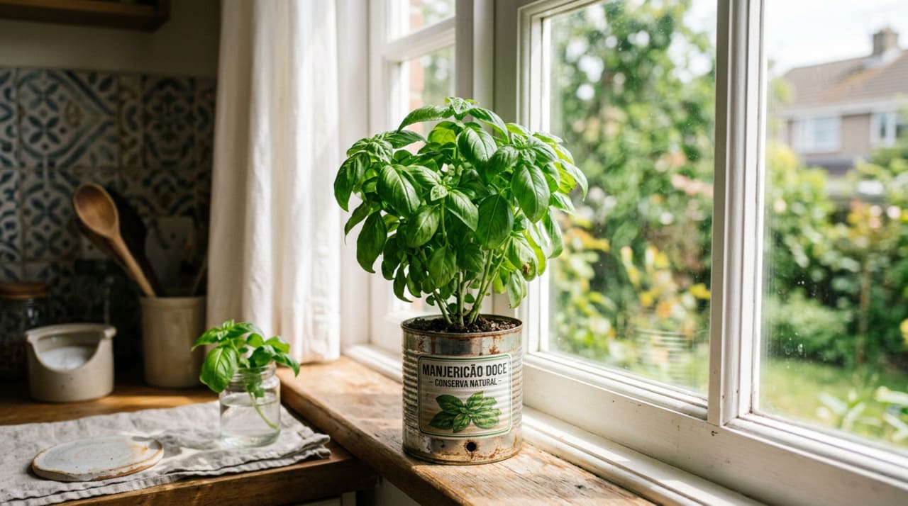 A transformação de uma lata de conserva em vaso funcional de jardinagem leva poucos minutos e exige apenas um prego e um martelo