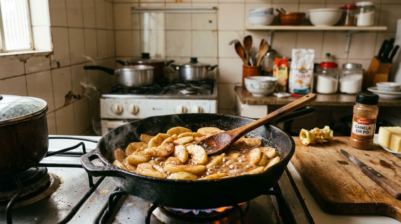 O primeiro passo é descascar as maçãs, já que a casca de frutas murchas tende a ficar rígida demais