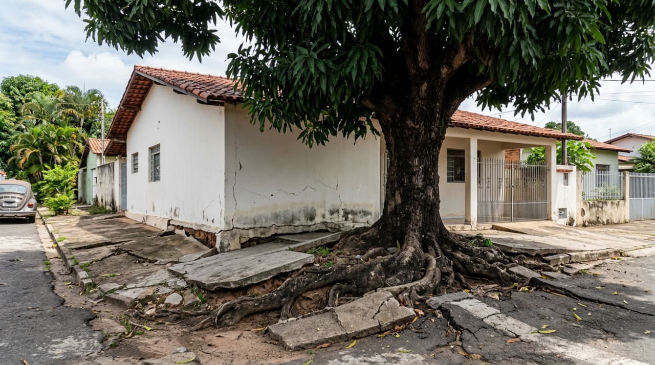 O sistema radicular da mangífera é conhecido por sua robustez e capacidade de expansão lateral em busca de nutrientes e umidade no solo urbano