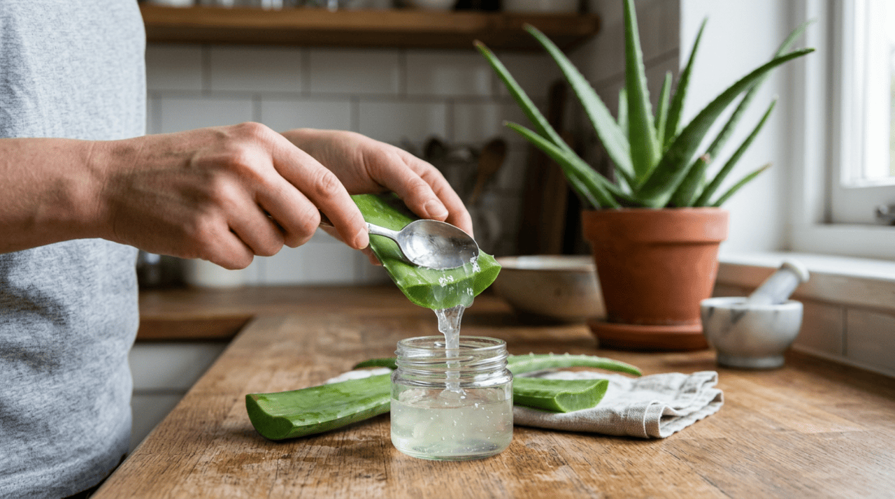 O preparo é rápido, mas exige atenção à higienização da folha para garantir que o gel fique puro e seguro para aplicação no rosto