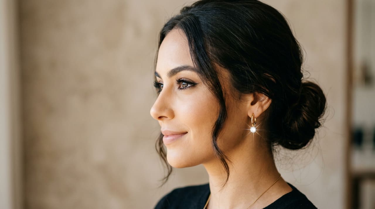 Os chamados brincos que iluminam o rosto são acessórios pensados para refletir a luz na direção da face, criando um destaque suave.