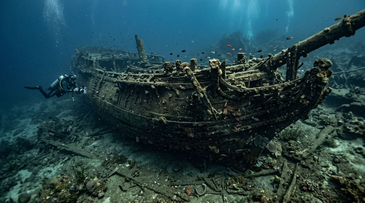 A identificação precisa de uma carcaça de madeira submersa por tanto tempo exige um trabalho minucioso que combina tecnologia e pesquisa documental.