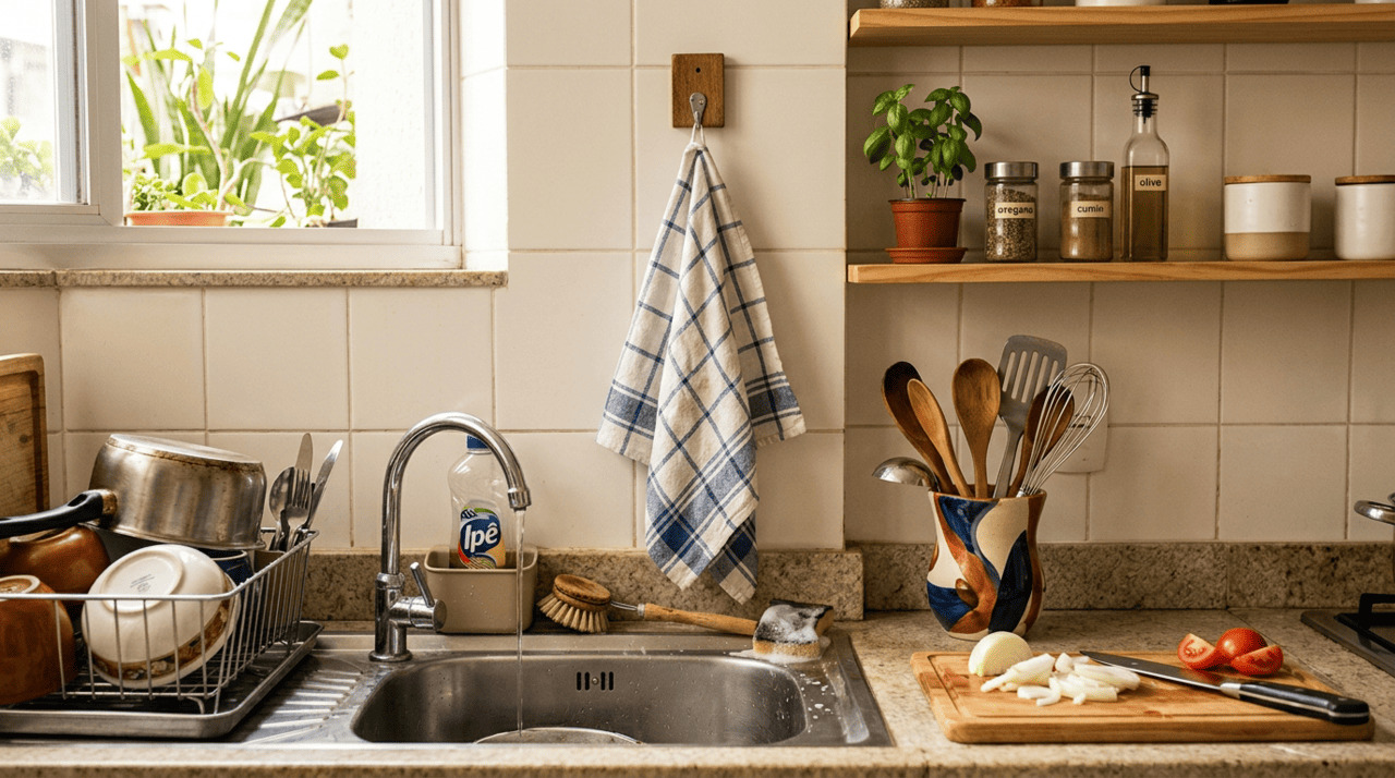 Por que o pano de prato não deve ser usado para secar as mãos na cozinha