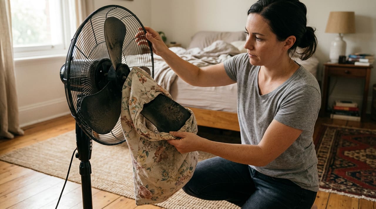 O acúmulo de sujidade nas hélices funciona como um reservatório constante de microrganismos que são lançados diretamente sobre as superfícies têxteis do cômodo a cada utilização