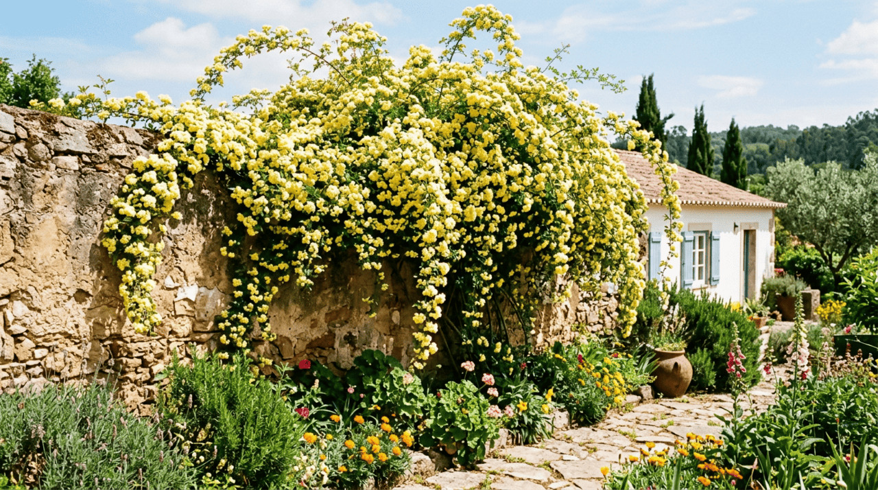 A floração mais intensa acontece na primavera, quando a planta se cobre de cachos de pequenas flores que variam entre o branco e o amarelo dourado