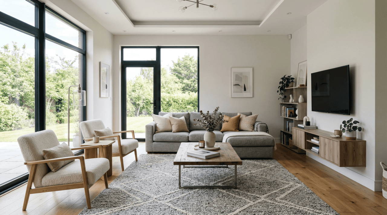 Um bom layout de sala de estar começa pela análise da planta e dos acessos