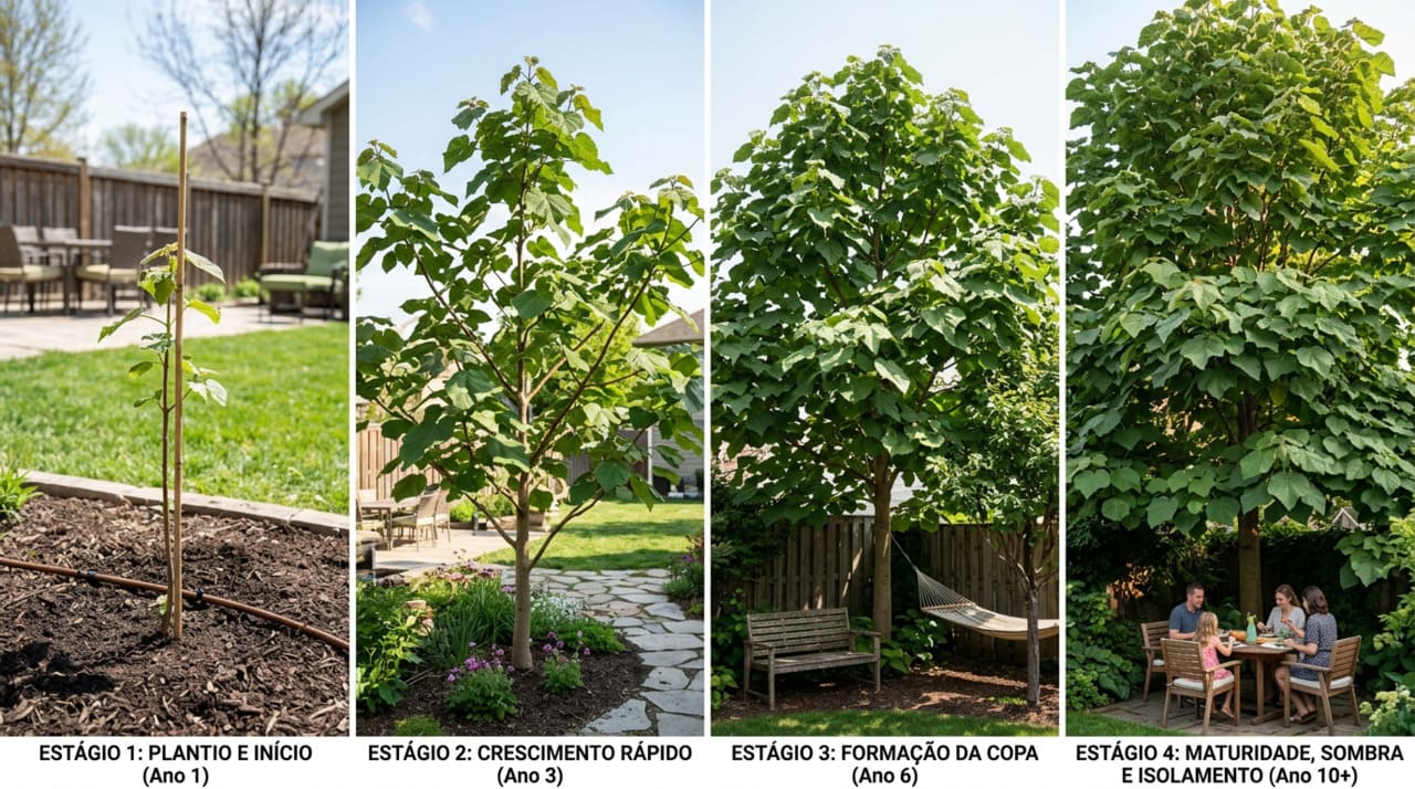 Para que a paulownia atinja todo o seu potencial de crescimento e cumpra a função de privacidade no jardim