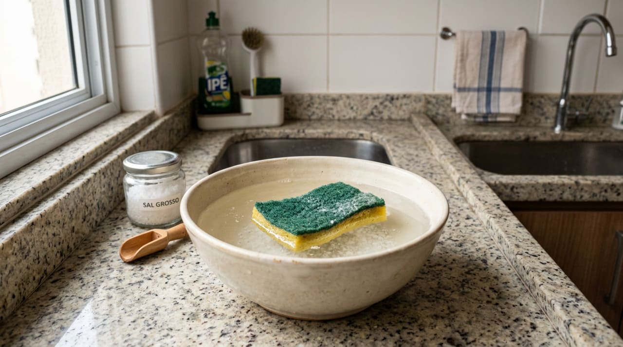 Aplicar o sal grosso na esponja é tão simples quanto parece, mas alguns cuidados garantem que o resultado seja ainda melhor