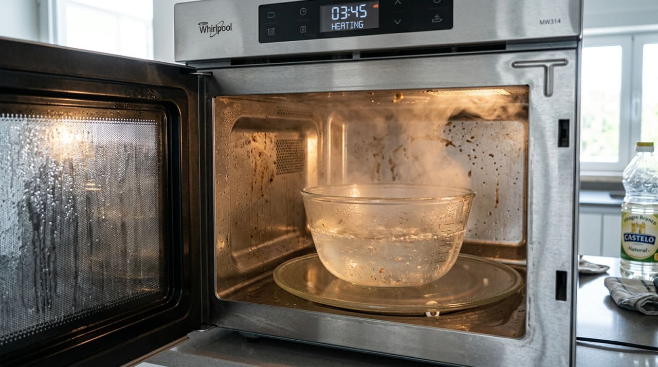 O vinagre de álcool possui uma acidez natural que atua diretamente na quebra das moléculas de gordura e nos restos de proteínas que grudam nas superfícies plásticas ou metálicas.