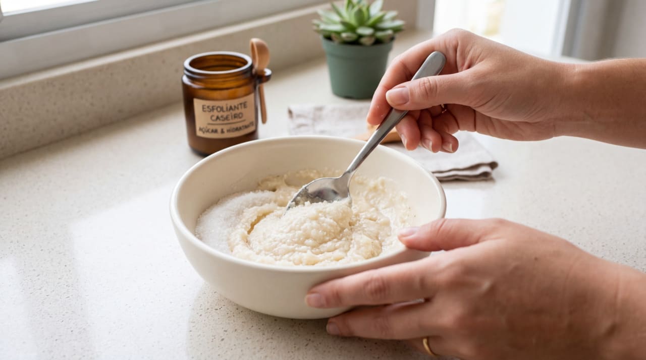 Basta adicionar uma colher de açucar ao seu hidratante para ter a pele dos sonhos em poucos dias