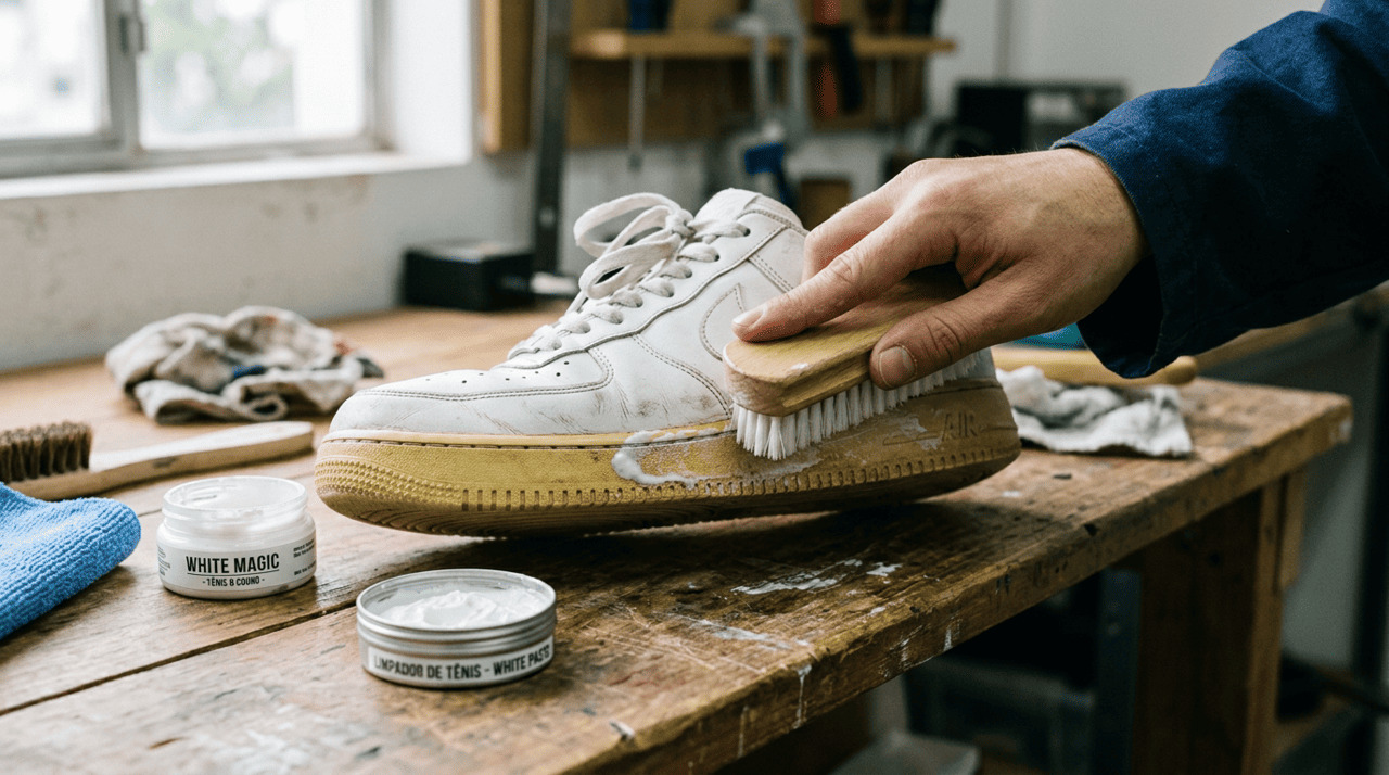 O jeito certo de limpar o solado do tênis branco pra ele parar de ficar amarelado e encardido com o tempo