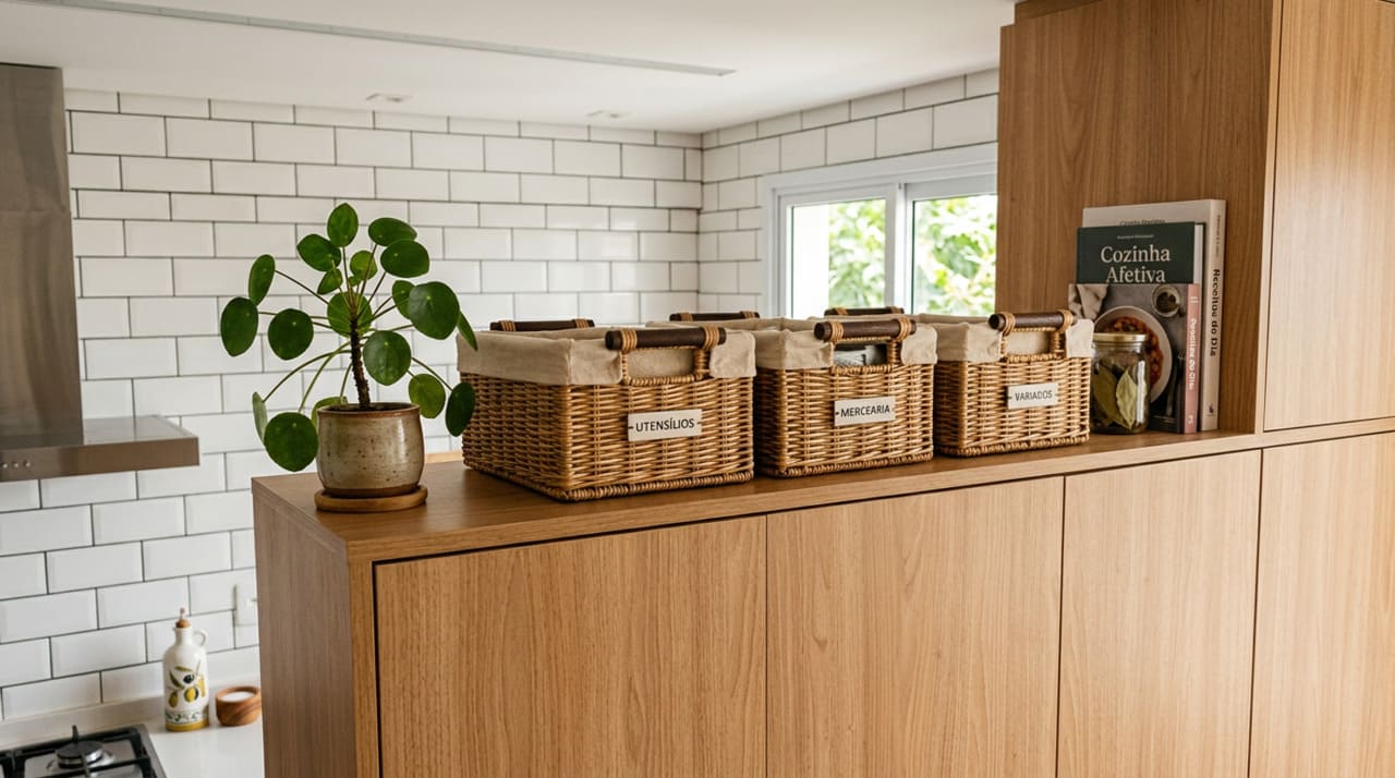 Cozinha pequena? 5 itens que você deve colocar em cima do armário para liberar as bancadas agora