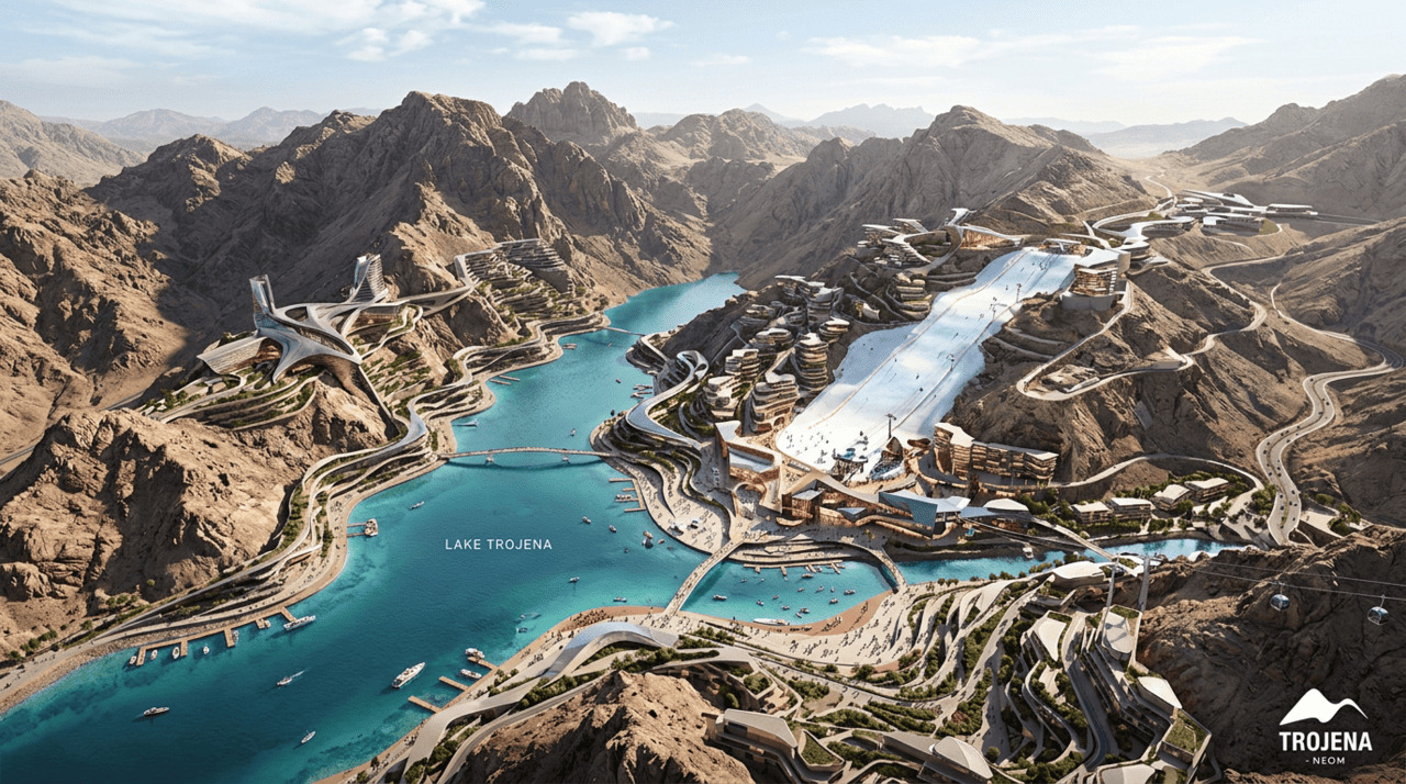 A Arábia Saudita está construindo um lago artificial de 1,7 milha de comprimento no meio do deserto, com três barragens gigantes