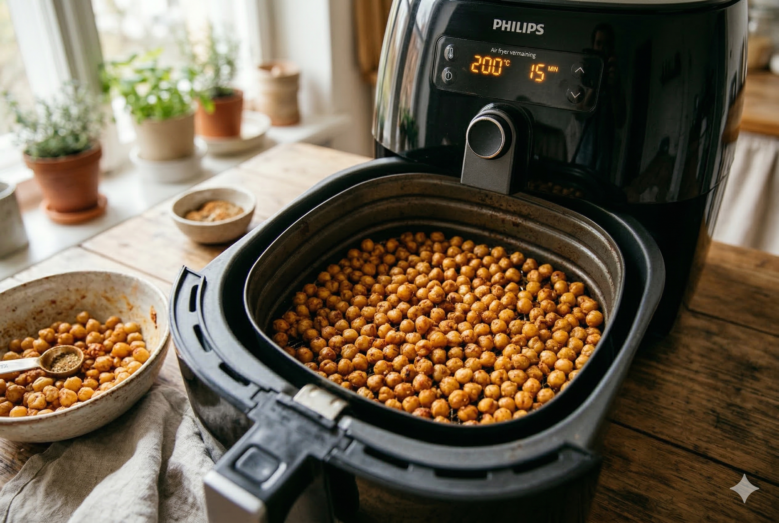 Grão-de-bico crocante com especiarias na airfryer