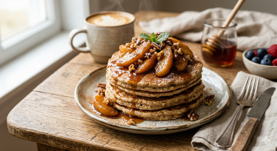Você nunca mais vai fazer panqueca igual depois dessa versão com maçã caramelizada