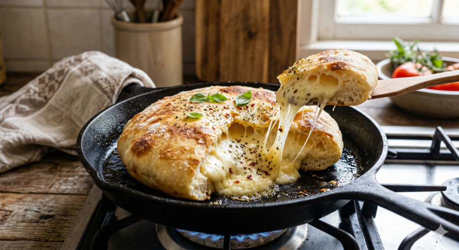 Pão de frigideira recheado é uma receita fácil, rápida e sem forno, perfeita para lanches práticos