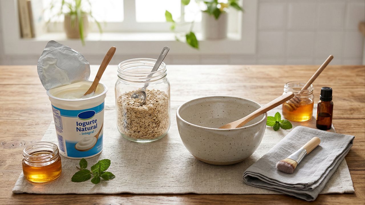 Use iogurte natural e aveia fina para aplicação imediata, sem armazenar a mistura.