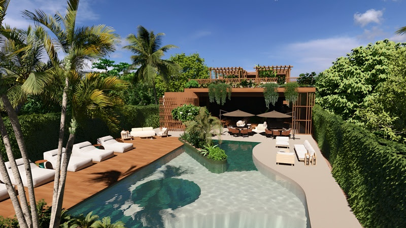 Vista da piscina do Marghot Hotel SPA, na Praia de Lages