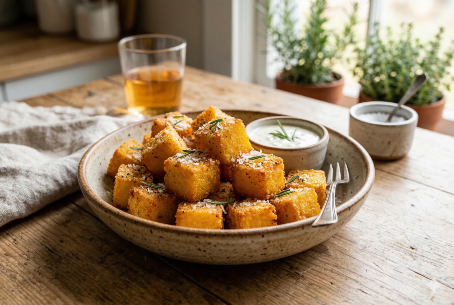 Polenta crocante em cubos na airfryer