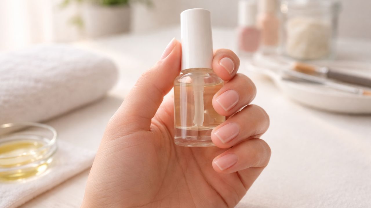 Praticidade e saúde em unhas curtas com brilho.