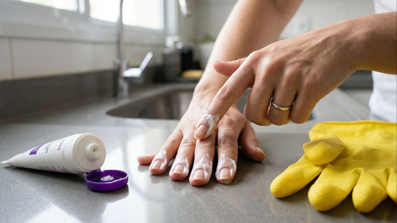 Luvas e cremes protegem as unhas de danos e ressecamento.