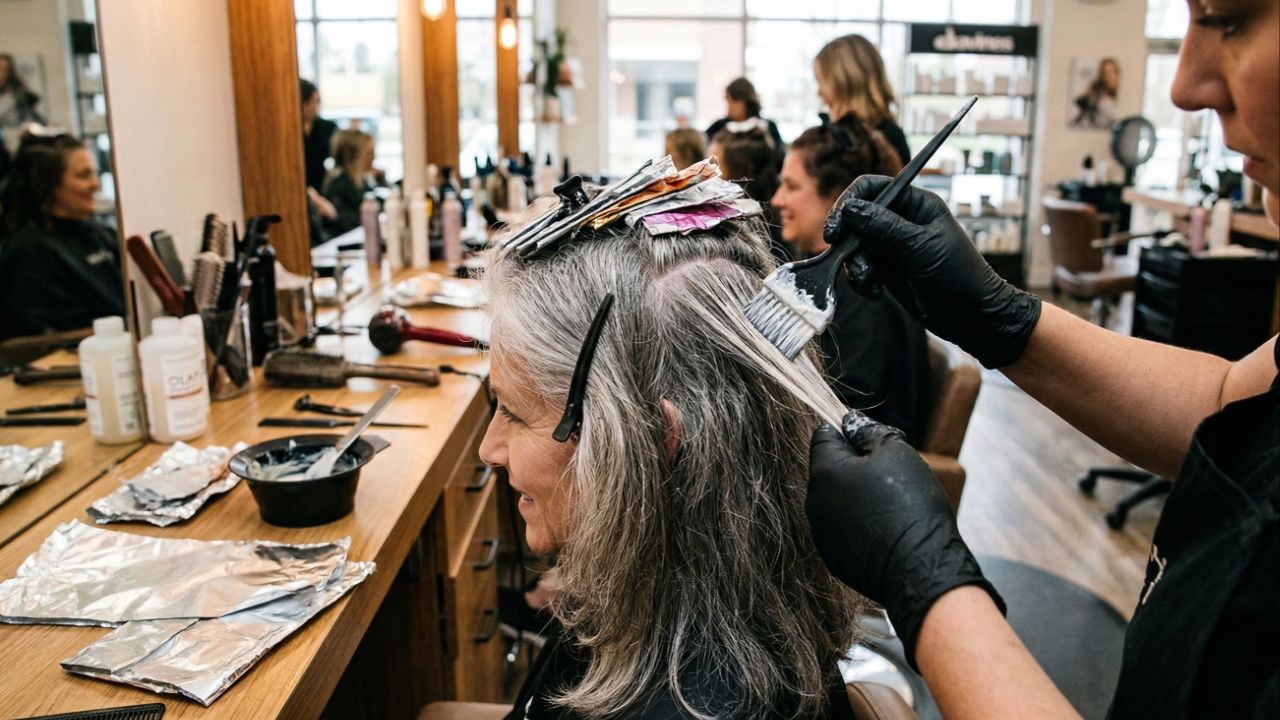 Luzes suaves e raiz esfumada facilitam a transição para o grisalho com leveza.