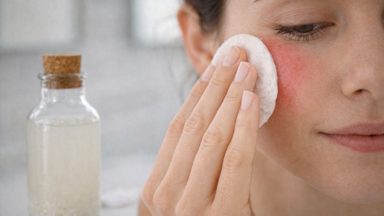 Use água de arroz caseira na hora e pare se houver irritação.