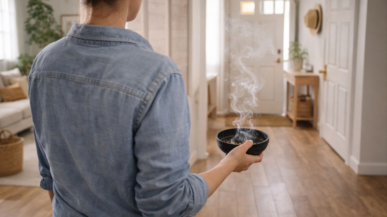Defumação segura e movimentos específicos renovam as energias do lar.